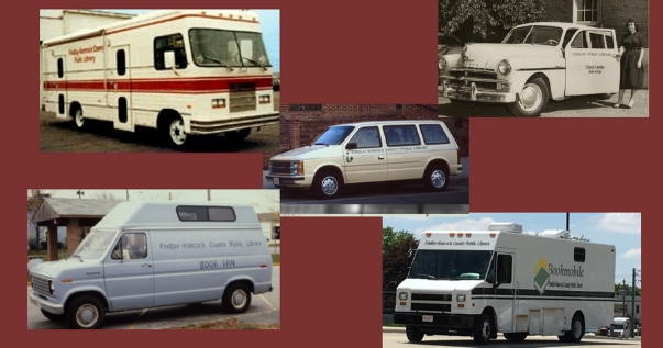 five different bookmobiles through the years 