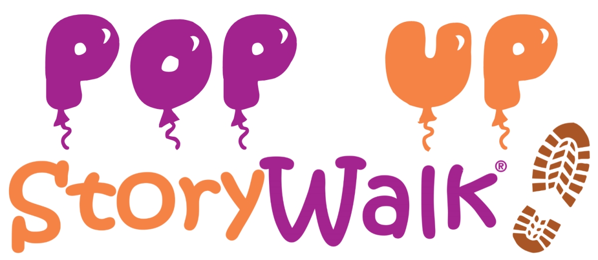 balloon letters in purple and orange with brown footprint
